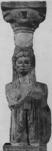 The Siphnian Karyatid as it was first exhibited in the Delphi Museum