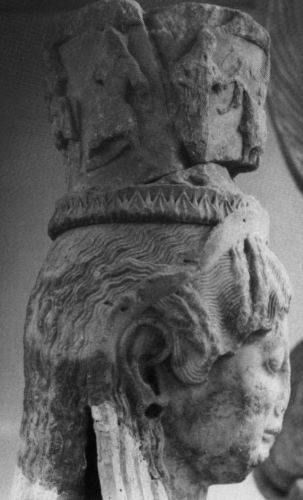 One of three successive views of the front part of the relief scene on the Siphnian Karyatid’s polos: animal offering to the cult image of Dionysos.