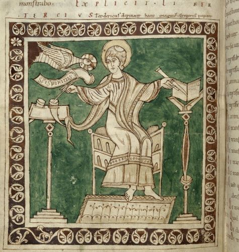 Miniature of Gregory the Great writing, in a 12th-century copy of his Dialogues