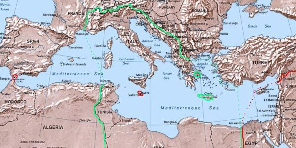 Map of the Italian Mare Nostrum in the summer of 1942, during World War II