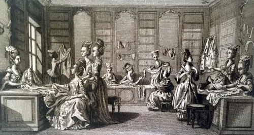 La Marchande de modes, gravure de Robert Bénard, 1769