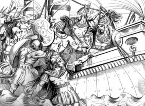 The Battle of Marathon in Fifth-Century Greek Drama 8 Cynaegirus grabbing a Persian ship at the Battle of Marathon (19th century illustration)