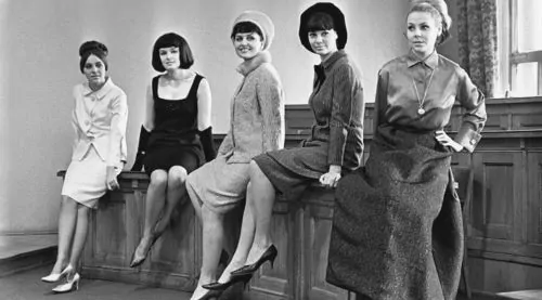 All-Union House of Fashion Design. Models Natalya Kondrashina, Elena Izorgina, Liliana Baskakova, Regina Zbarskaya and Mila Romanovskaya, 1965