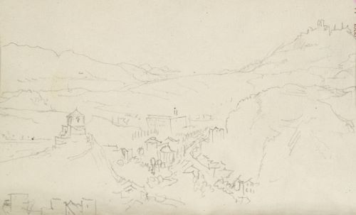 View down the Schönau with the Erzgebirge in the Distance and the Schlossberg (1835).