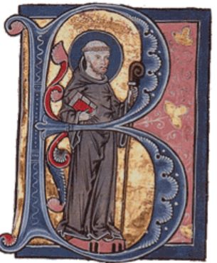St. Bernard of Clairvaux, one of the most influential early Cistercians, seen here depicted in a historiated initial.