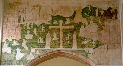 Some of the recently uncovered medieval wall paintings at Guildhall chapel