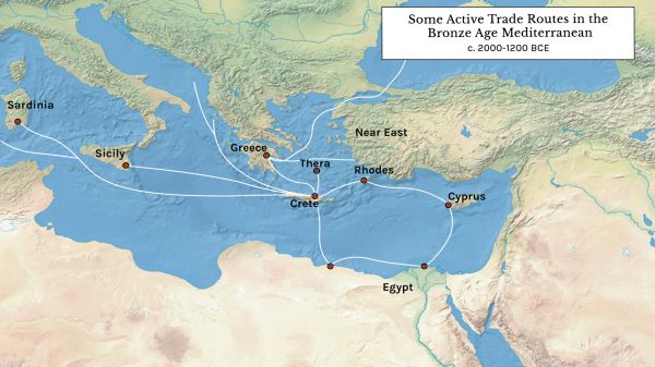 Ancient Minoan Civilization and the Mystery of the Undeciphered Linear A Script 6 A map detailing some of the active maritime trade routes in the Aegean during the Middle and Late Bronze Age