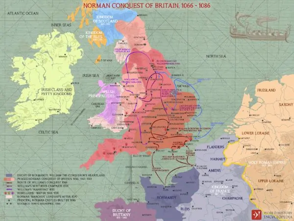 Ancient Britain: From Prehistory to the Norman Conquest 9 A map illustrating the origins and progress of the Norman conquest of the Kingdom of England by William the Conqueror
