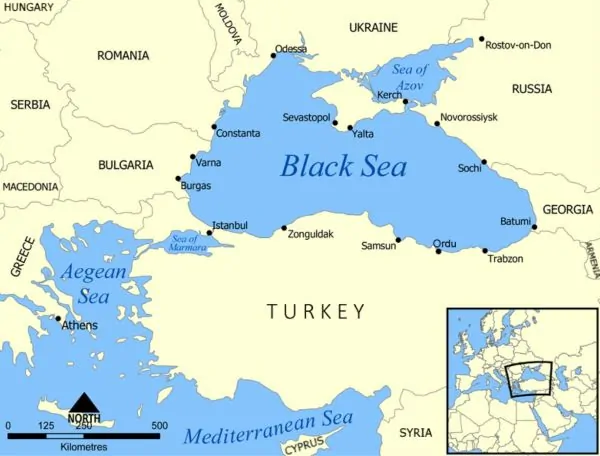 The location of the Black Sea