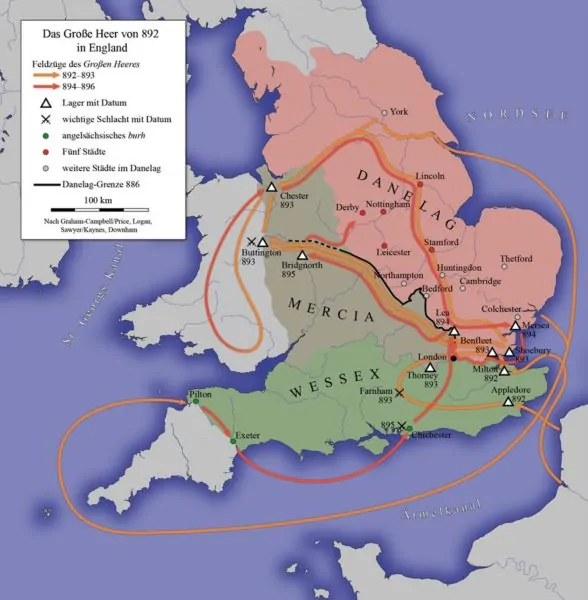 Map of England showing the Anglo-Saxon kingdoms and Danish districts – from Cassell's History of England, Vol. I