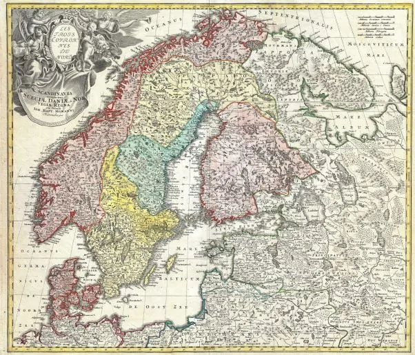 Homann's map of the Scandinavian Peninsula and Fennoscandia with their surrounding territories