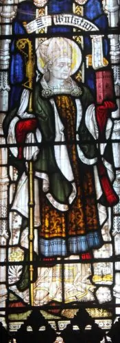 Stained glass depicting Wulfstan in the Church of St John in Bedwardine, St John's, Worcester