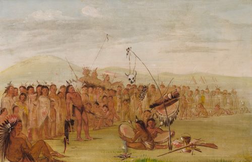Awakening and Renewal: The Traditional Sun Dance of the Plains Indians 14 Self-torture in a Sioux Religious Ceremony, oil on canvas by George Catlin, 1835-1837