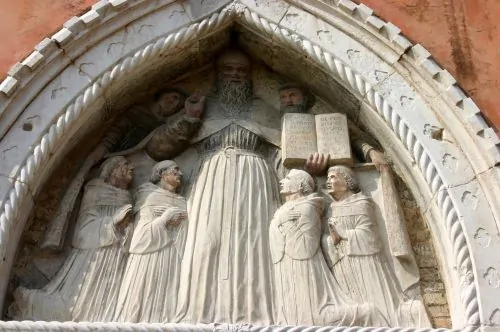 Saint Augustine surrounded by Augustinian monks (Paduan school, 15th century)