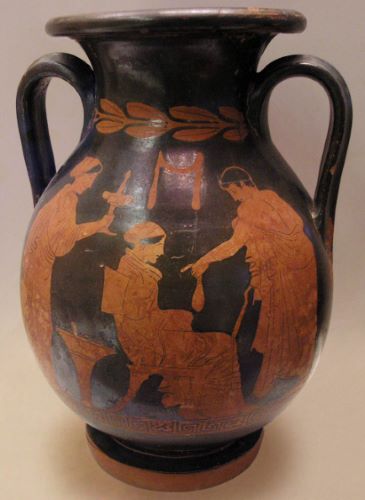 Sacred and Profane: Prostitution and Power in Ancient Greece 12 Courtesan and her client, Attican Pelike with red figures by Polygnotus, c. 430 BCE