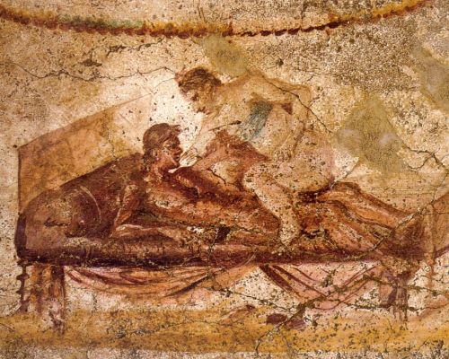 'Scortum' and the Marketplace of Desire in Ancient Rome 16 Wall painting from the Lupanar (brothel) of Pompeii, with the woman presumed to be a prostitute wearing a bra
