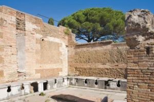 Communal toilets at the Roman site, Ostia Antica.