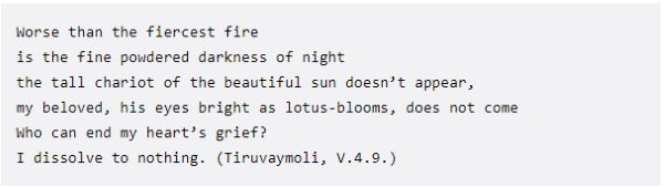 Alvar: Tamil Poets and the Female Voice Looking for the Divine in Ancient Hindu Love Songs 6 Alvar: Tamil Poets and the Female Voice Looking for the Divine in Ancient Hindu Love Songs