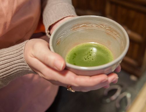 A bowl of whisked green tea (matcha), typical of the traditional Japanese tea ceremony