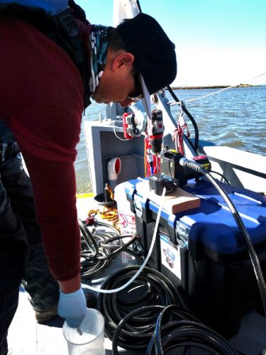 At the junction of San Francisco Bay and the San Joaquin Delta, Genidaqs has been using eDNA to survey fish occurrence, something traditionally done by catching fish in nets. Water collected at depth is pumped onboard a boat, where it is filtered to collect eDNA.