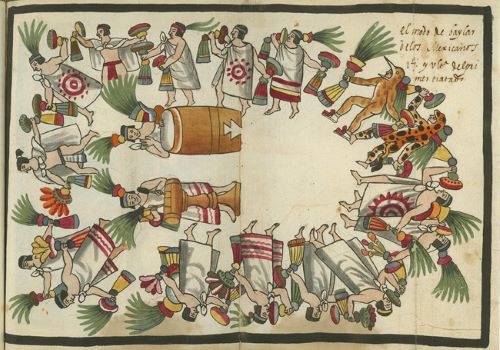 ‘The manner in which the Mexicans dance’. Juan de Tovar, Historia de la venida de los indios (Ms., c. 1585)