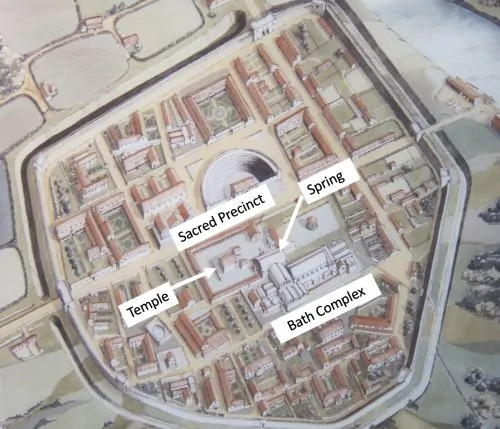 Defixiones and Cunei: The Sacred Aquae Sulis in Ancient Roman Britannia 6 Reconstruction of Aquae Sulis at its fullest extent
