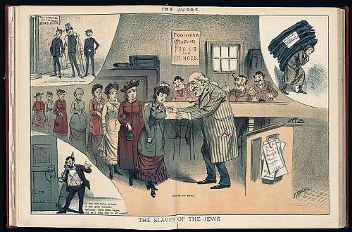 James Albert Wales (1852-1886). “The Slaves of the Jews” in Judge. Vol. 3, no. 59 (December 9, 1882)