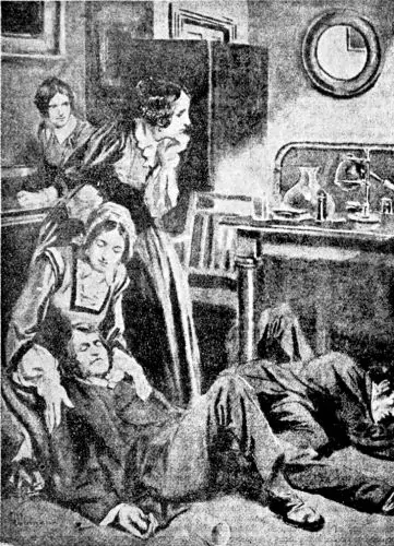 An illustration depicting James Young Simpson and his friends found unconscious