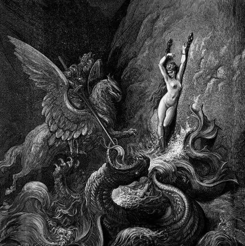 Ruggiero Rescuing Angelica by Gustave Doré