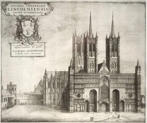 Love Magic in Medieval England: How Priests Viewed Gender 7 17th century print of Lincoln Cathedral with spires on the west towers