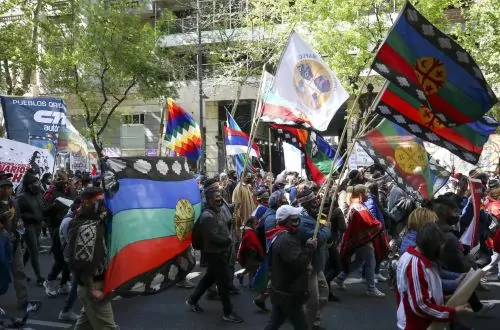 Advocating for land rights, Indigenous people march to the Argentine National Congress building in Buenos Aires in 2021