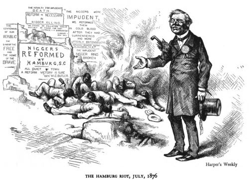 The South Carolina Hamburg 'Red Shirt' Election Massacre in 1876 2 Harper's Weekly cartoon decrying the Hamburg massacre