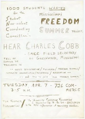 SNCC advert for the Freedom Summer