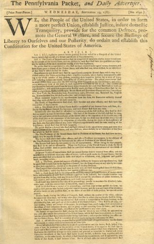 Thomas Jefferson's Vision for a Fair and Educative Press 2 On September 17, 1787, The Pennsylvania Packet was the first to print the ratified U.S. Constitution