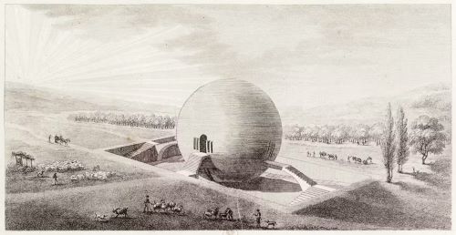 Designing the Sublime: Boullée and Ledoux’s Architectural Revolution 35 Perspectival view of Claude-Nicolas Ledoux’s design for the spherical groundsman’s house at the Marquis de Montesquiou’s chateau in Maupertuis, France