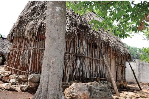 Mayan house with crutches due to deterioration