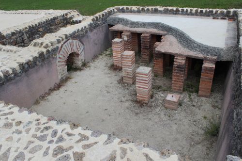 Hypocaust under the floor in a Roman villa in Vieux-la-Romaine