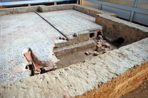 Ruins of the hypocaust under the floor of a Roman villa at La Olmeda