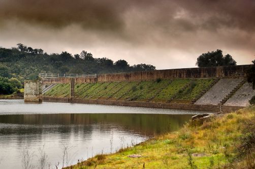Ancient Roman Cornalvo dam in Spain.