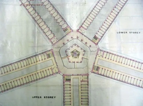 An 1880s architectural drawing by John Frederick Adolphus McNair depicts a proposed prison at Outram, Singapore, that was never built