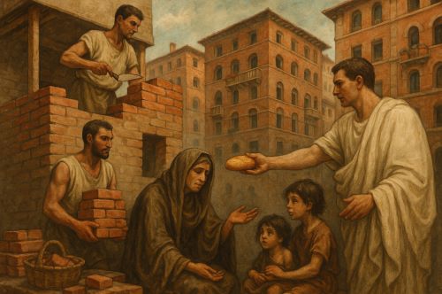 Ancient Roman poverty illustration created with AI by Brewminate.