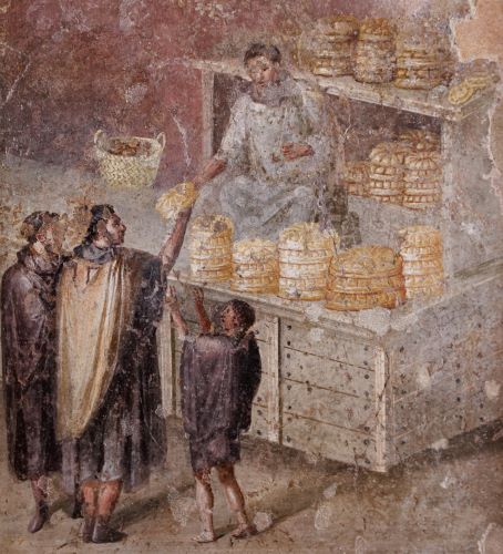 A bread stall, from a Pompeiian wall painting.