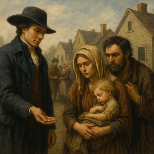 Image of charity in early America created by Brewminate with AI.