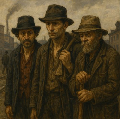 Image of hobos, tramps, and bums created with AI by Brewminate