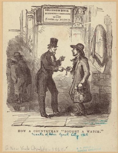 Political cartoon of one type of con from the 19th century.