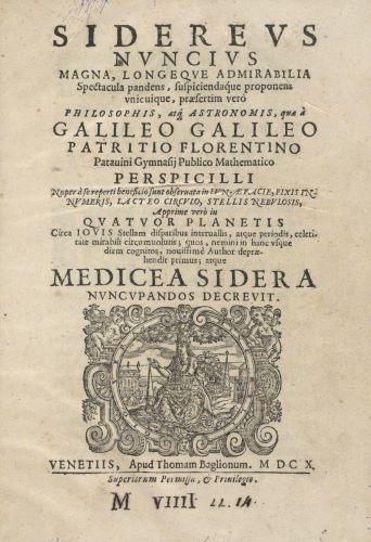 Title page of the first edition of Sidereus Nuncius (1610)