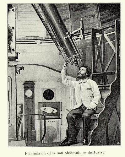 Camille Flammarion looking through the telescope at the Observatory at Juvisy-sur-Orge