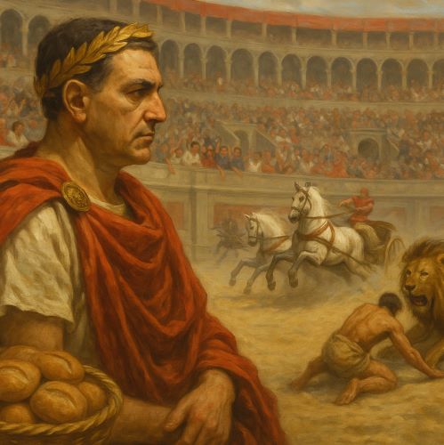 Bread, Circuses, and Scapegoats: Cultural Distraction and Political Power in the Ancient World 11 Image of an ancient Roman emperor created by Brewminate with AI