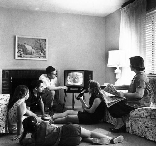 Family watching TV, 1958
