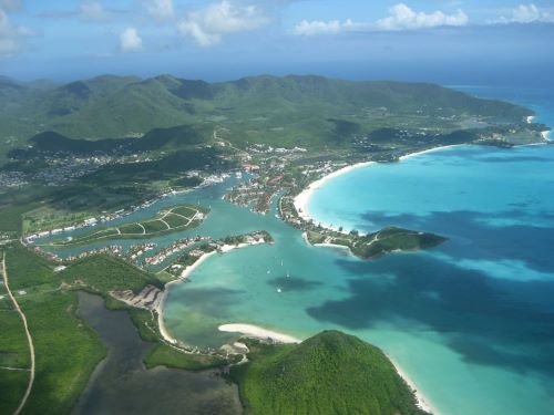 Aerial view of Jolly Harbour on the western coast of Antigua